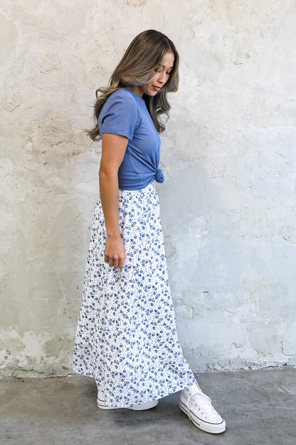 MAXI SKIRT IN BLUE PANSY FINAL SALE