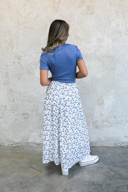 MAXI SKIRT IN BLUE PANSY FINAL SALE