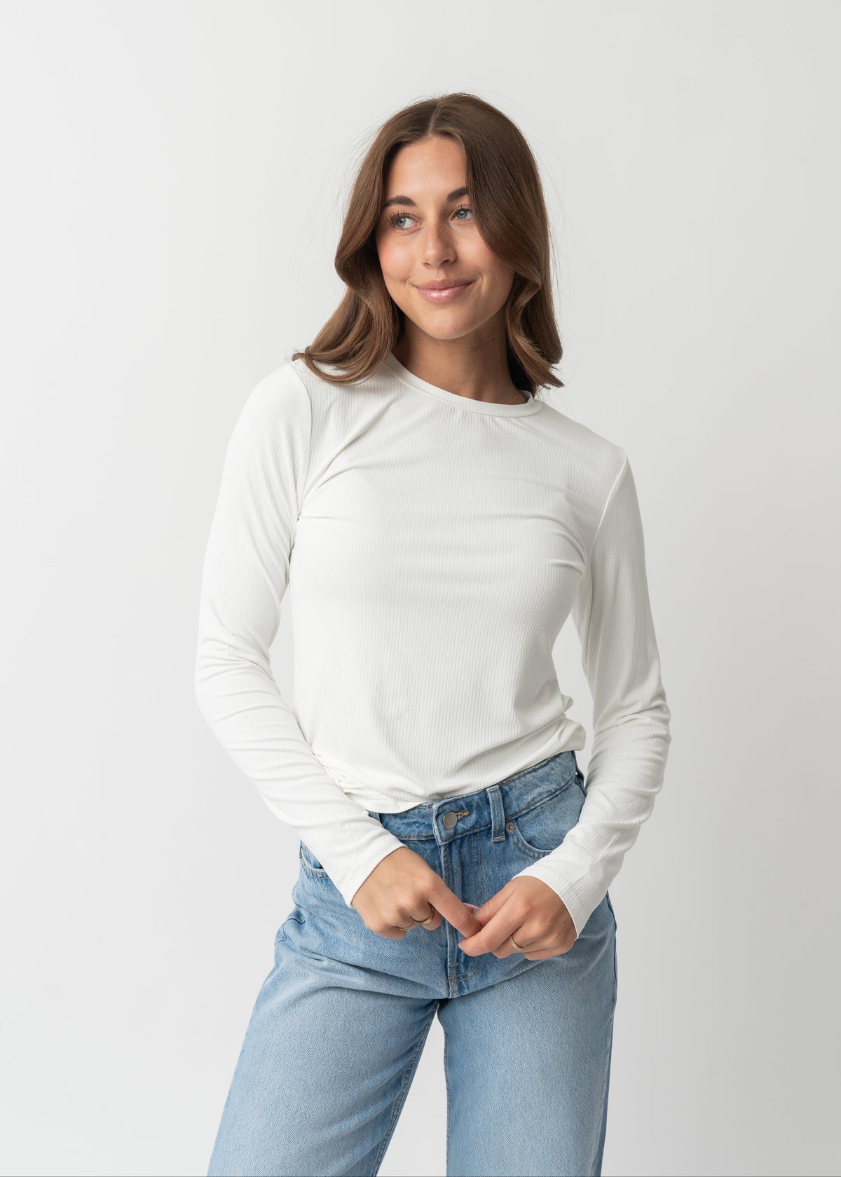HIGH NECK LONG SLEEVE TEE IN IVORY