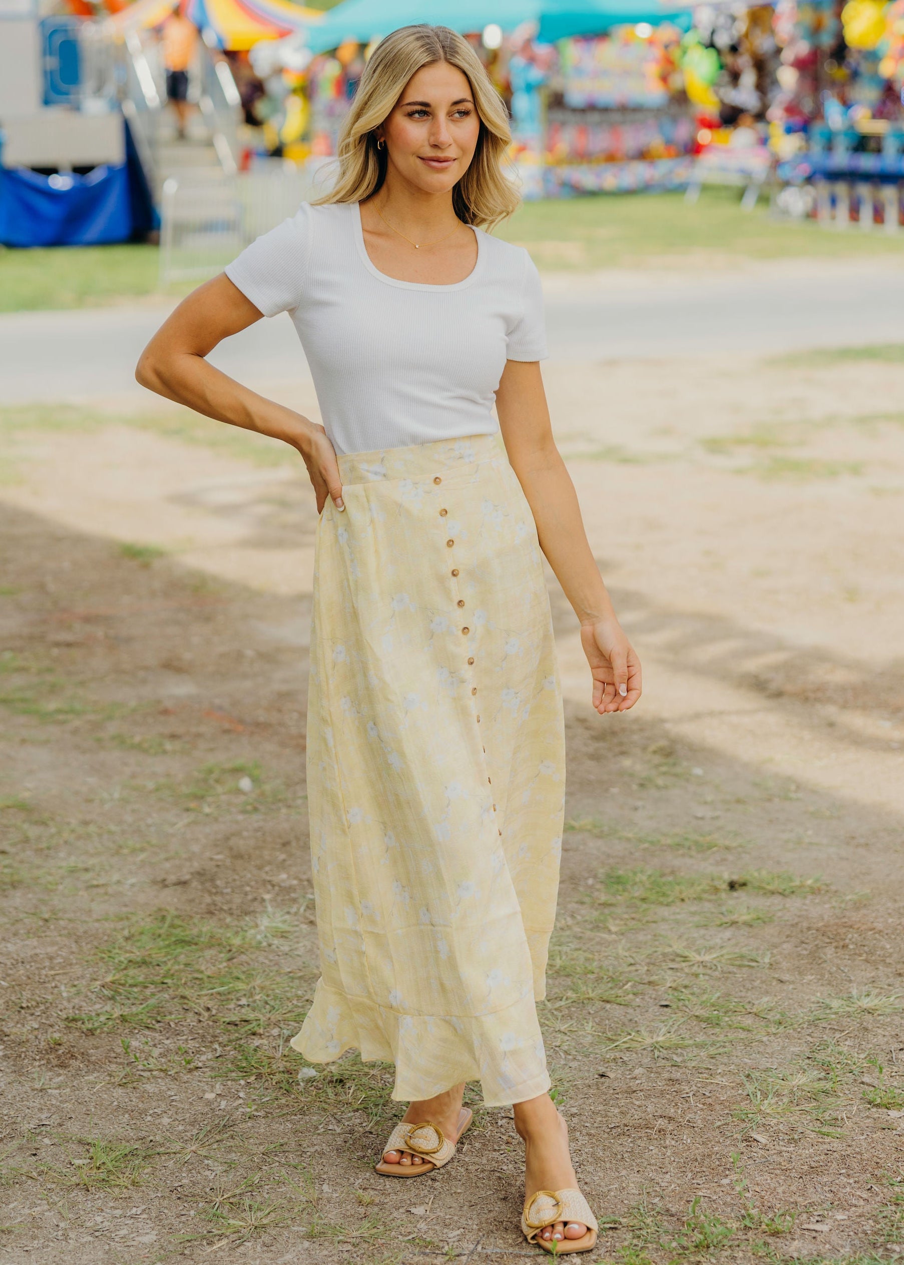 SLIT FRONT MAXI SKIRT IN MELLOW YELLOW