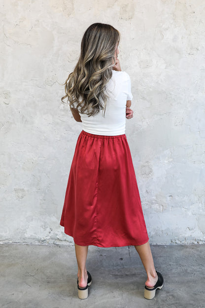 SILK MIDI SKIRT IN BRICK FINAL SALE