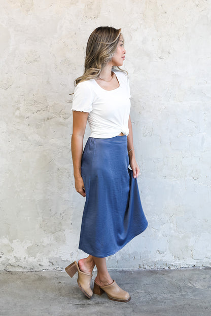 SILK MIDI SKIRT IN HERITAGE BLUE FINAL SALE