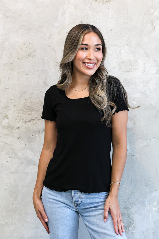 SQUARENECK RIBBED TEE IN BLACK