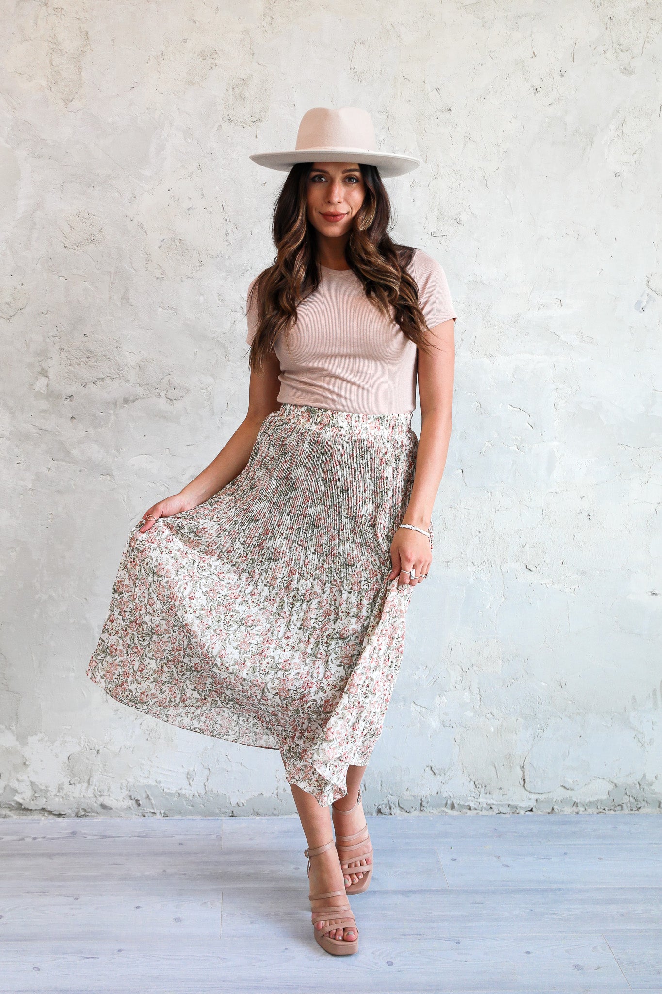 ACCORDION PLEAT MIDI SKIRT IN PINK LOTUS FINAL SALE