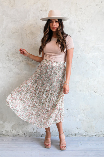 ACCORDION PLEAT MIDI SKIRT IN PINK LOTUS FINAL SALE