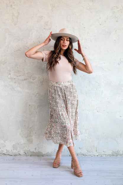 ACCORDION PLEAT MIDI SKIRT IN PINK LOTUS FINAL SALE