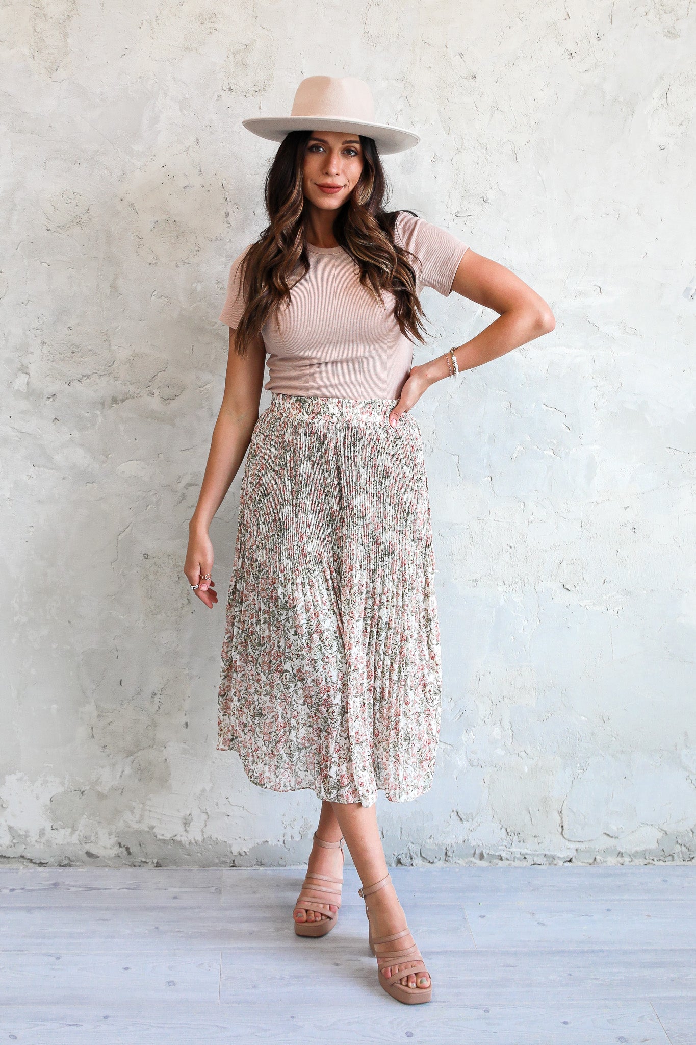 ACCORDION PLEAT MIDI SKIRT IN PINK LOTUS FINAL SALE