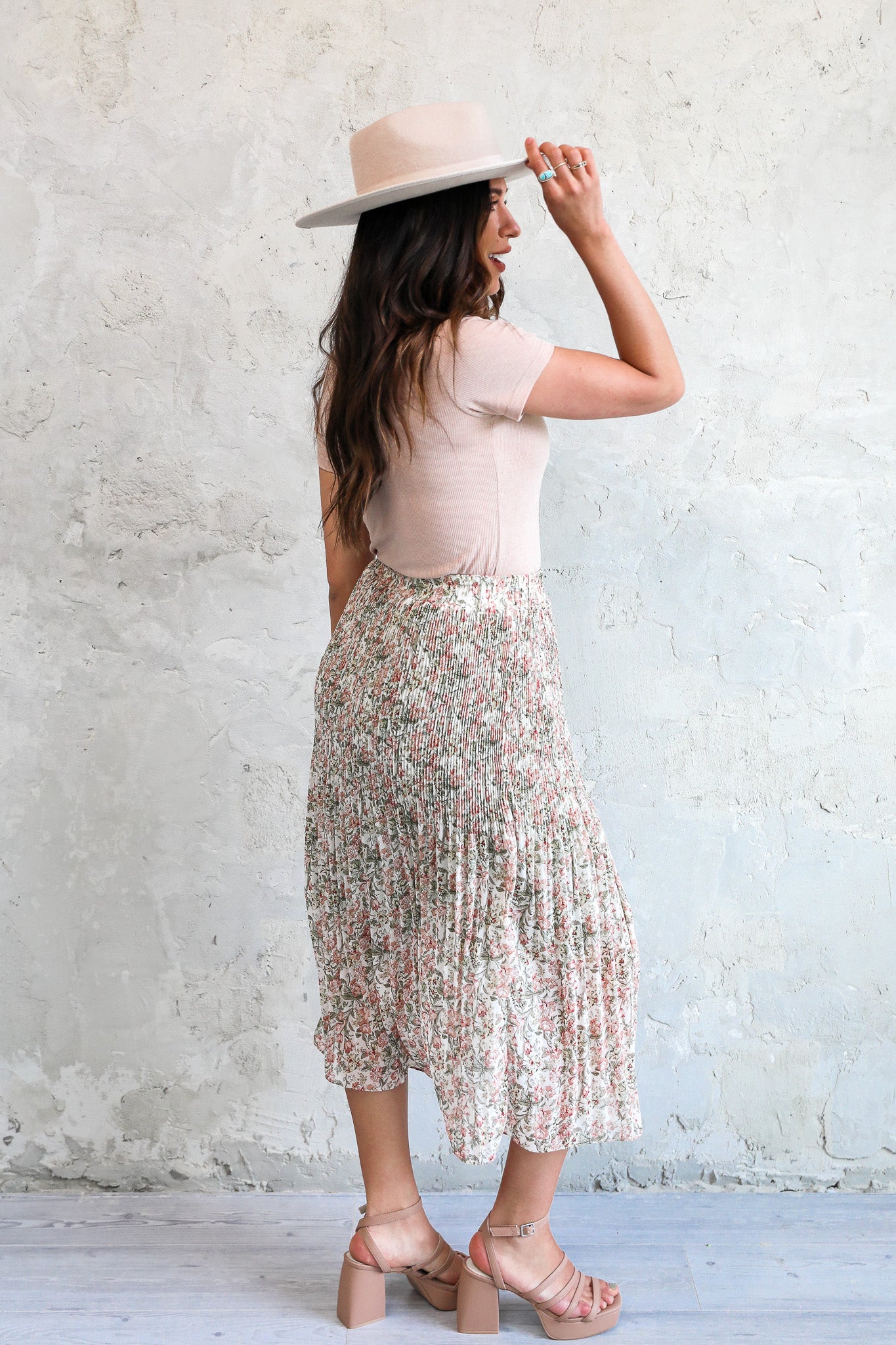 ACCORDION PLEAT MIDI SKIRT IN PINK LOTUS FINAL SALE