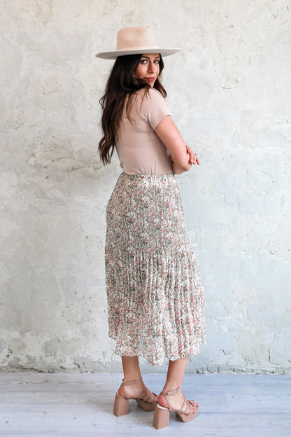 ACCORDION PLEAT MIDI SKIRT IN PINK LOTUS FINAL SALE