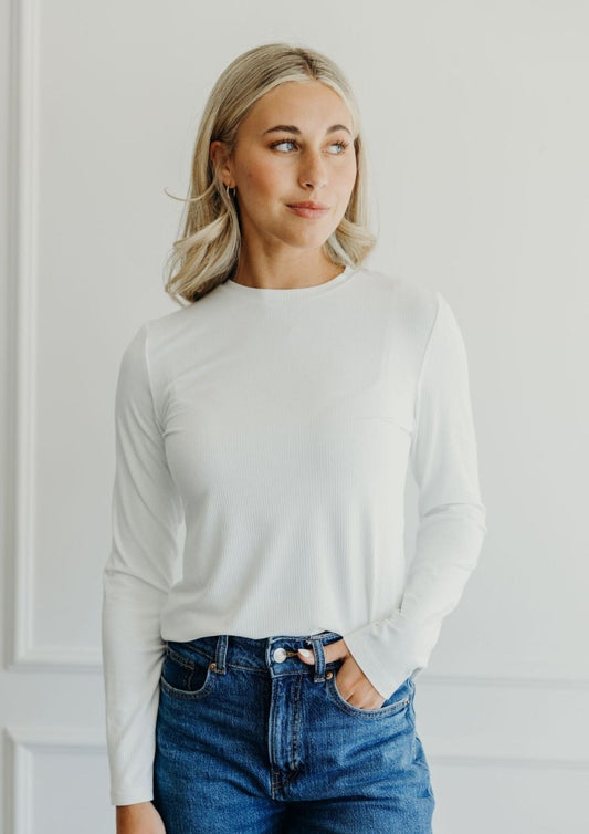 HIGH NECK LONG SLEEVE TEE IN IVORY