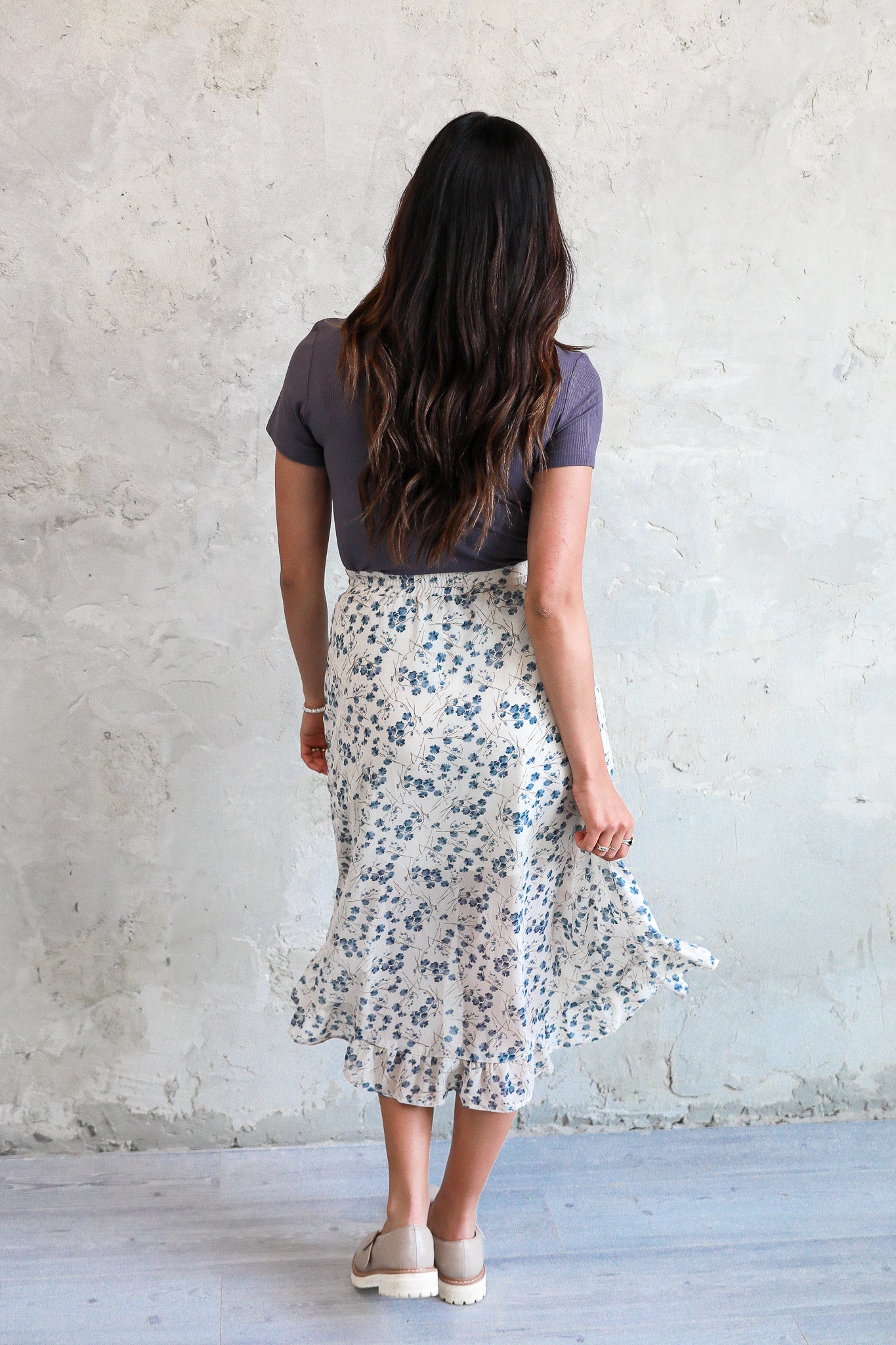 HIGH LOW RUFFLE SKIRT IN FRENCH BLUE FINAL SALE