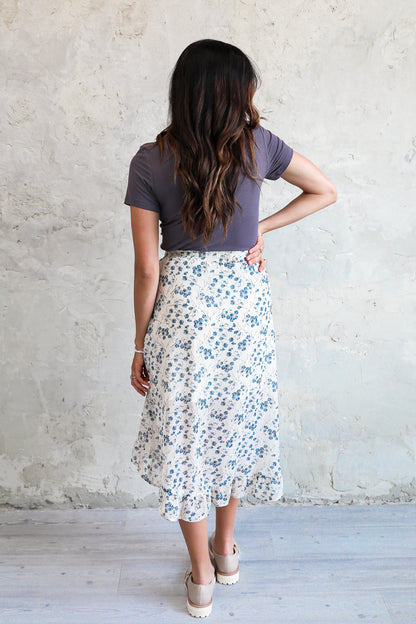 HIGH LOW RUFFLE SKIRT IN FRENCH BLUE FINAL SALE