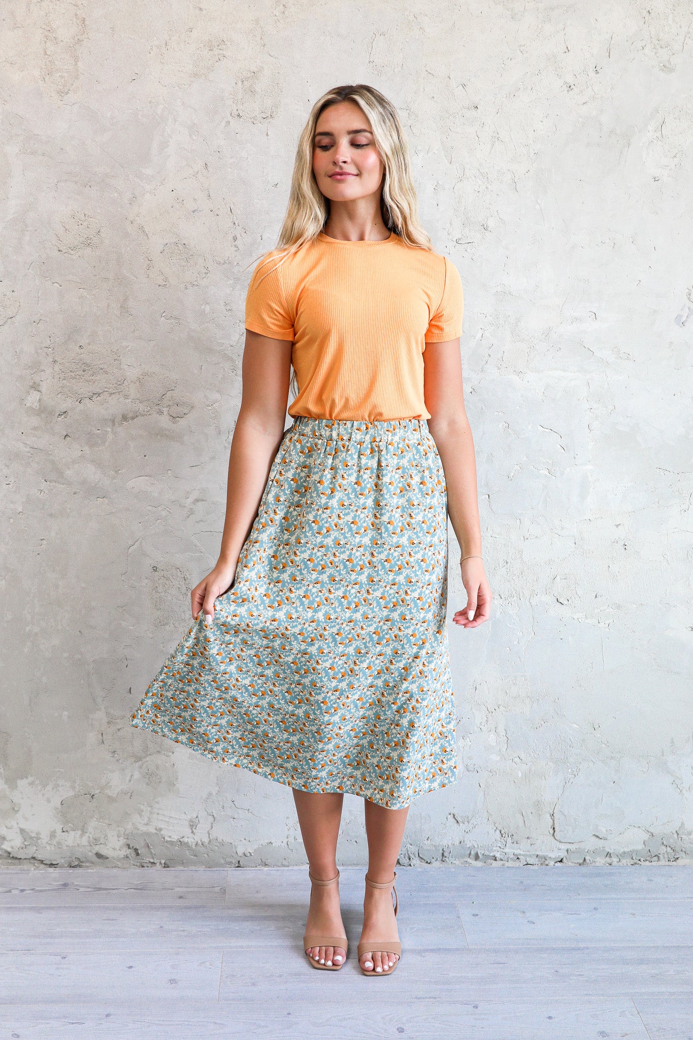 MAXI SLIP SKIRT IN MARIGOLD BLOSSOM FINAL