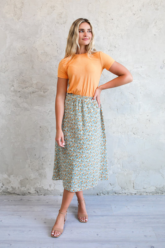 MAXI SLIP SKIRT IN MARIGOLD BLOSSOM FINAL