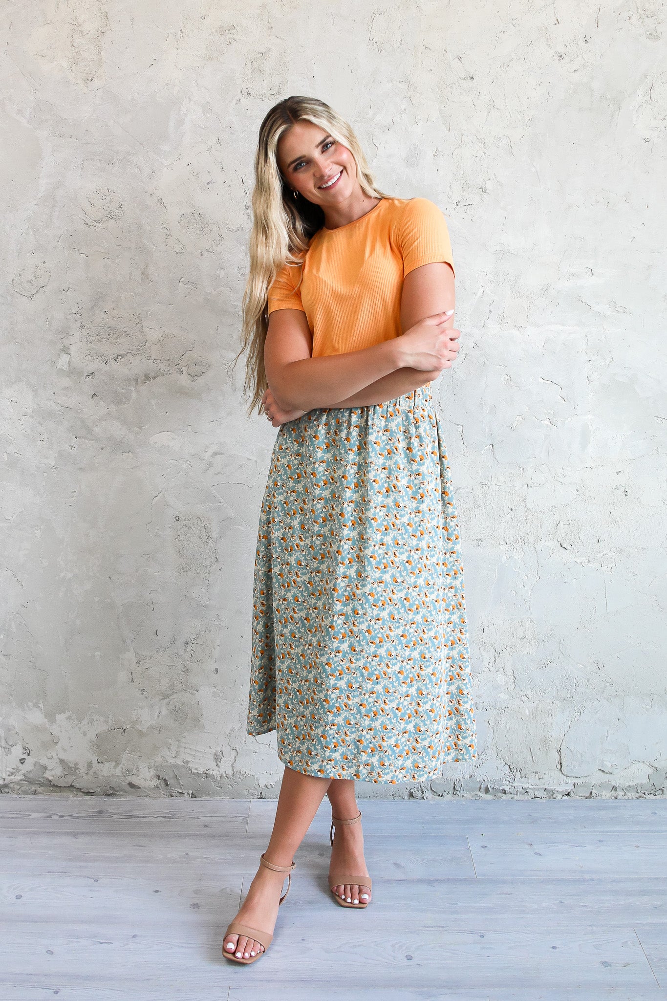 MAXI SLIP SKIRT IN MARIGOLD BLOSSOM FINAL