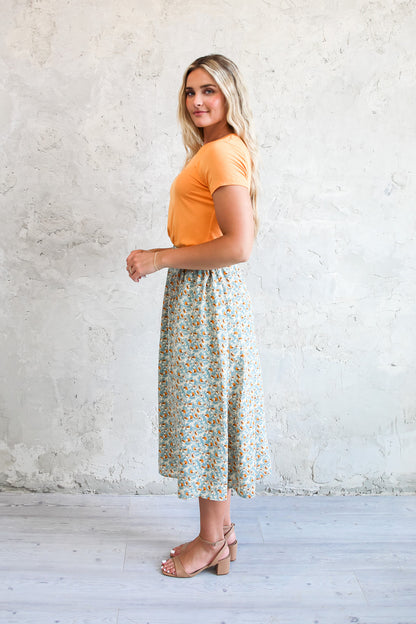 MAXI SLIP SKIRT IN MARIGOLD BLOSSOM FINAL