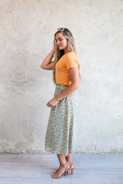 MAXI SLIP SKIRT IN MARIGOLD BLOSSOM FINAL