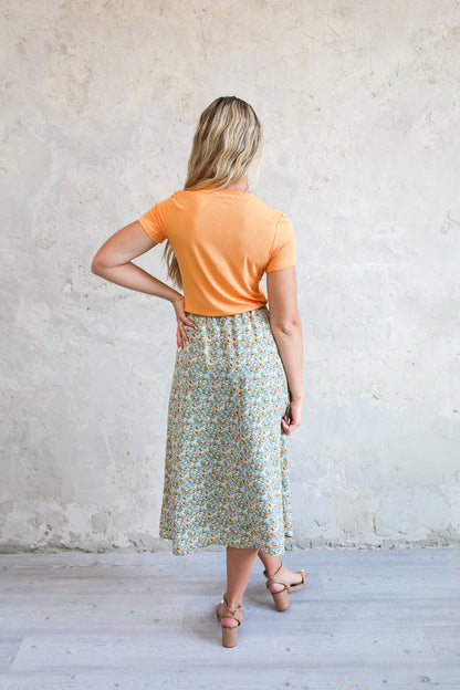 MAXI SLIP SKIRT IN MARIGOLD BLOSSOM FINAL