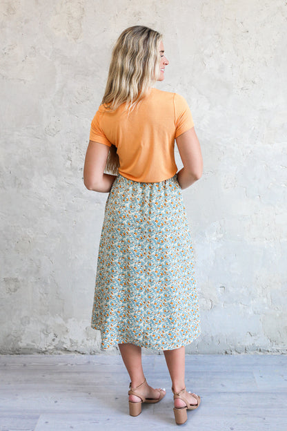 MAXI SLIP SKIRT IN MARIGOLD BLOSSOM FINAL