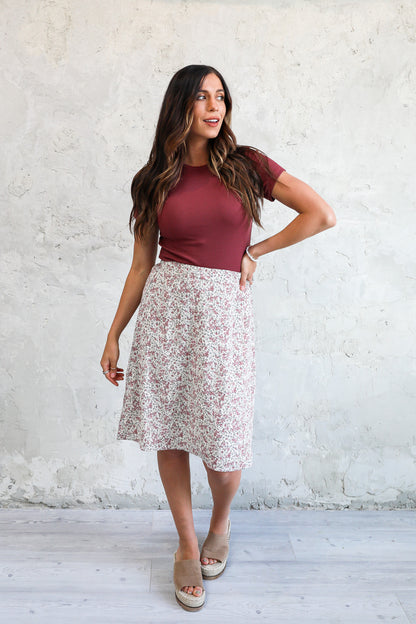 MIDI SLIP SKIRT IN ROSE BUD FINAL SALE