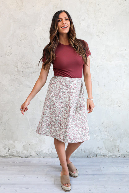 MIDI SLIP SKIRT IN ROSE BUD FINAL SALE