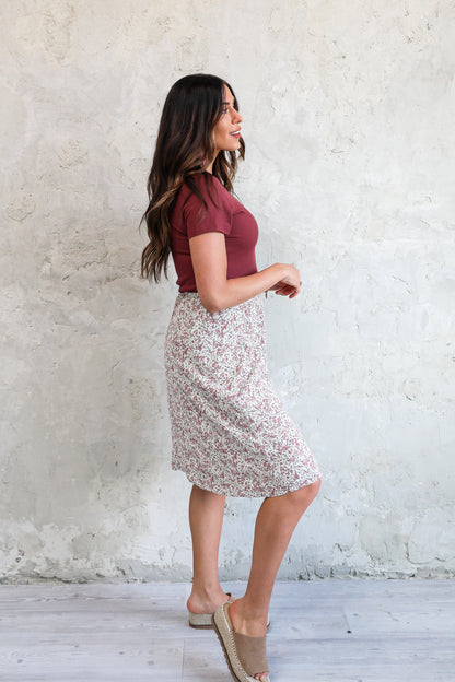 MIDI SLIP SKIRT IN ROSE BUD FINAL SALE