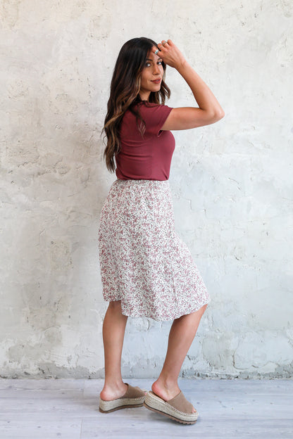 MIDI SLIP SKIRT IN ROSE BUD FINAL SALE