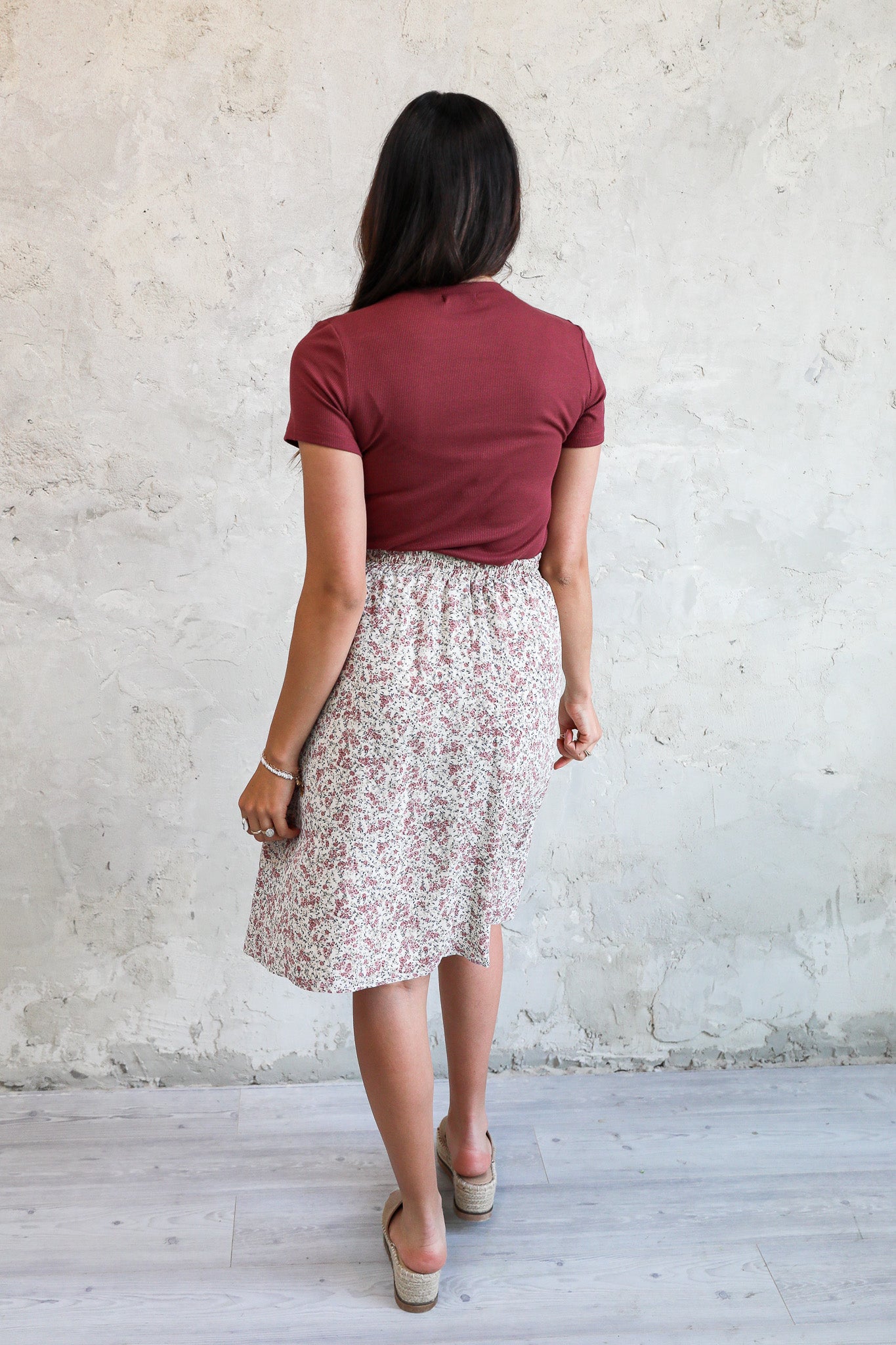 MIDI SLIP SKIRT IN ROSE BUD FINAL SALE