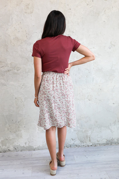 MIDI SLIP SKIRT IN ROSE BUD FINAL SALE