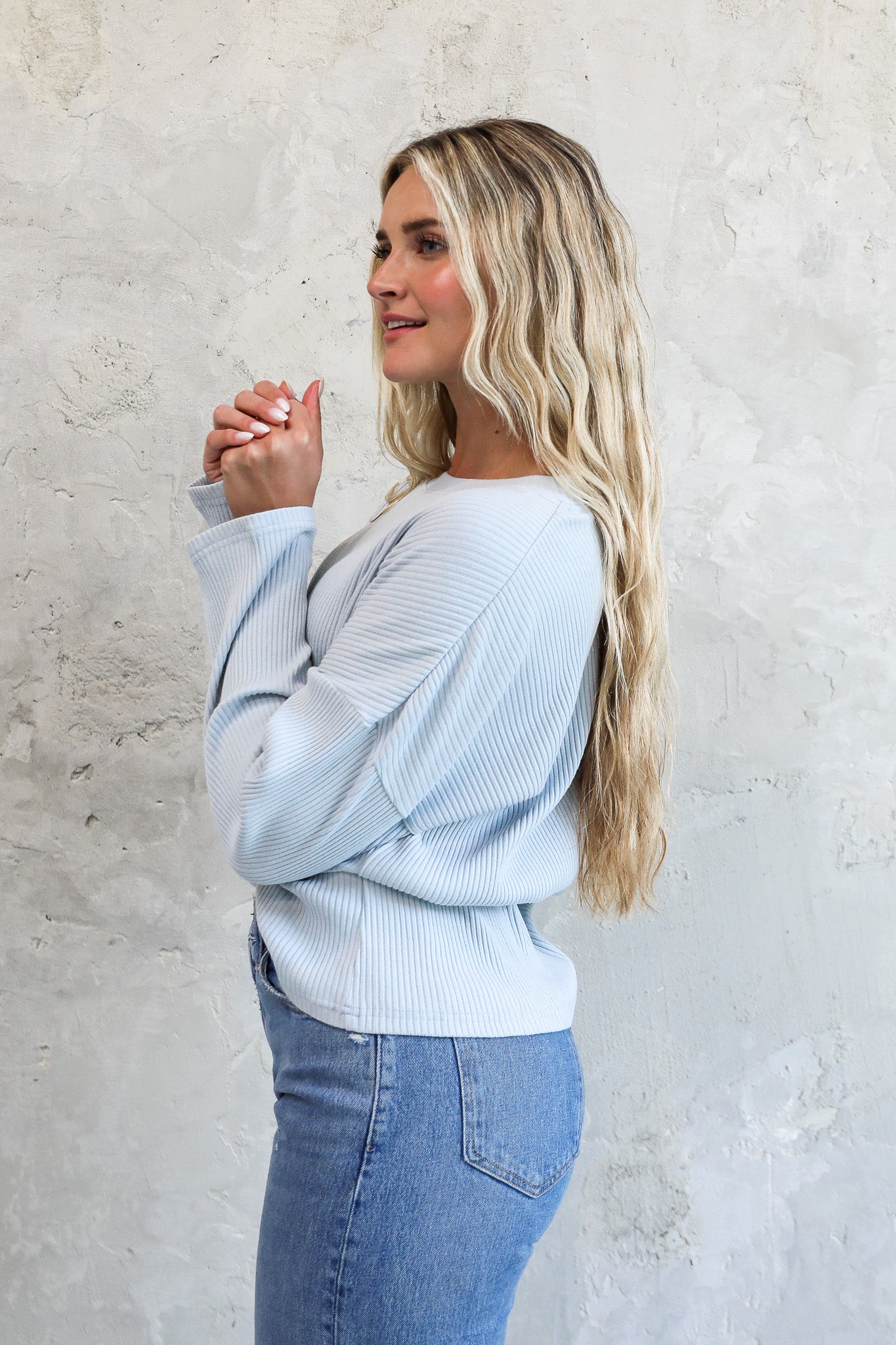 OVERSIZED RIBBED SWEATER IN BABY BLUE FINAL SALE