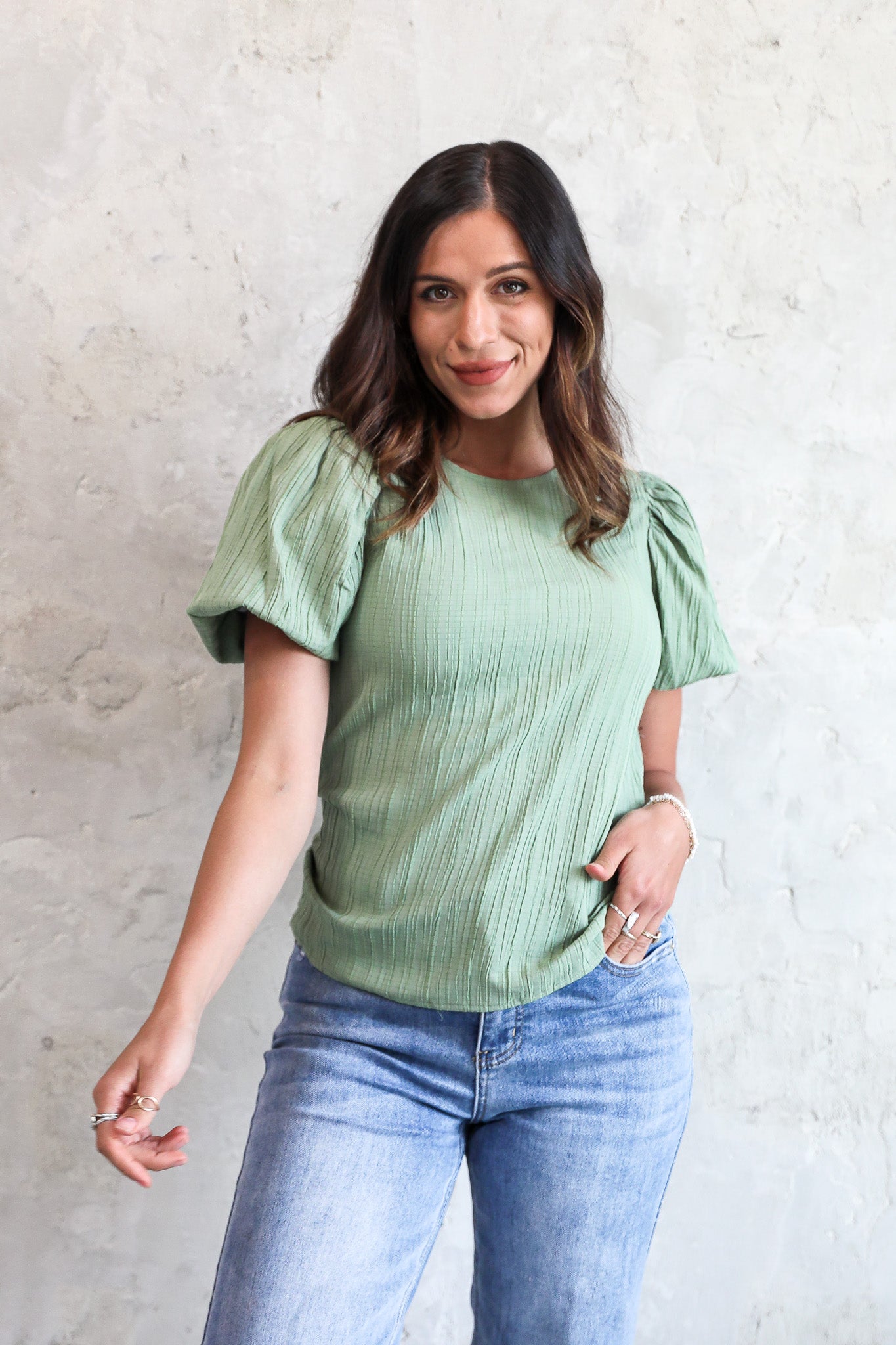 PUFF SLEEVE TOP IN DILL FINAL SALE