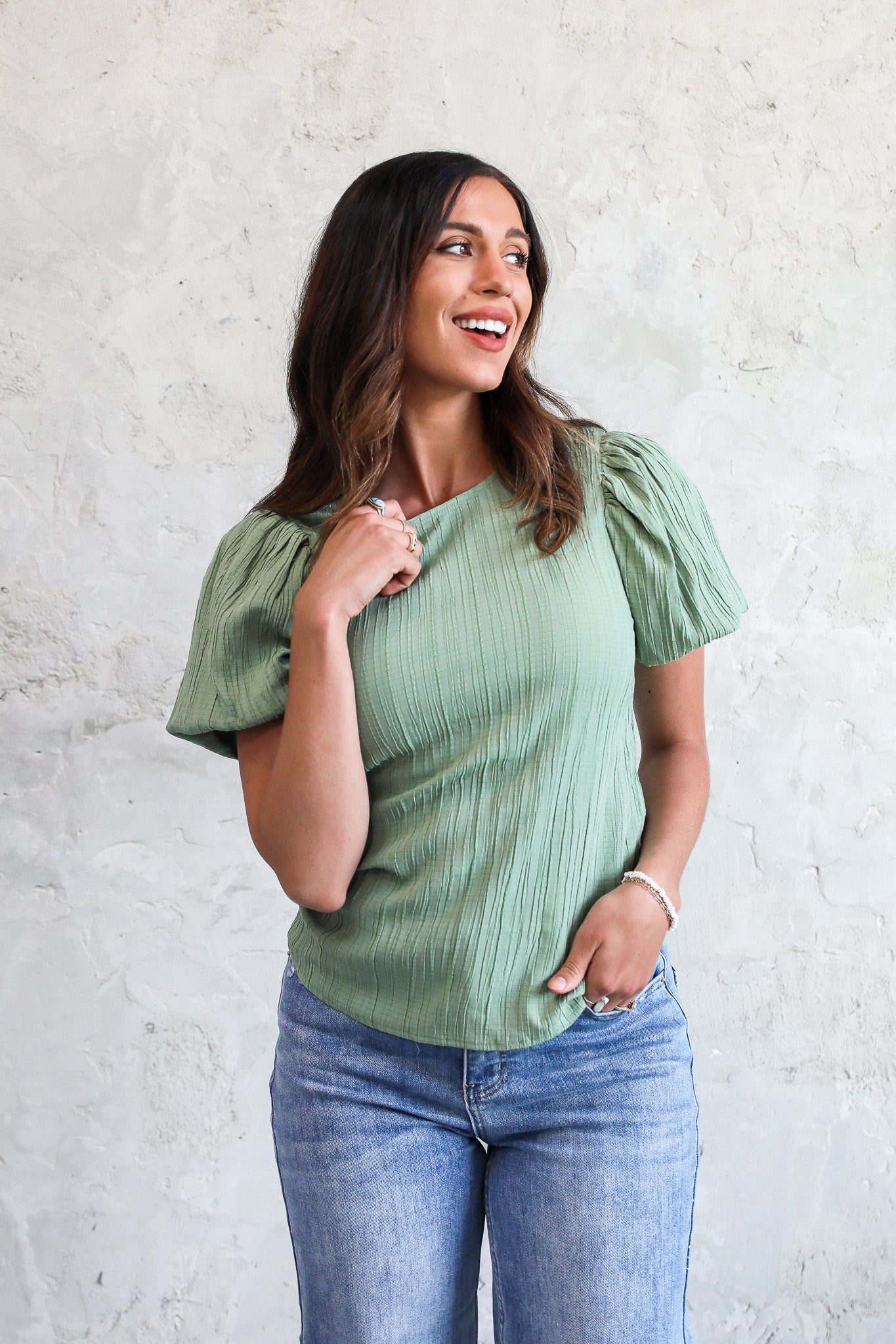 PUFF SLEEVE TOP IN DILL FINAL SALE