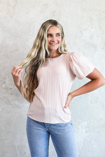 PUFF SLEEVE TOP IN ROSEWATER FINAL SALE