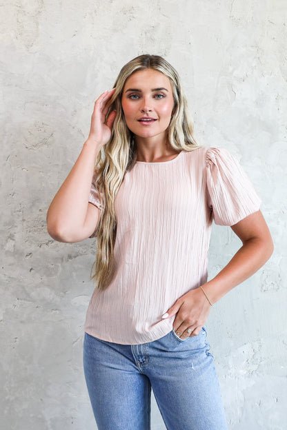 PUFF SLEEVE TOP IN ROSEWATER FINAL SALE