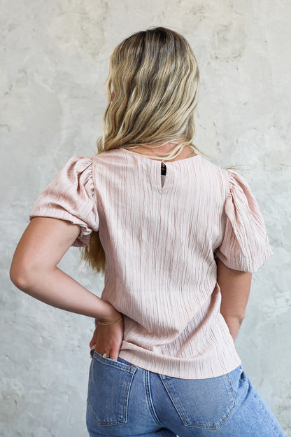 PUFF SLEEVE TOP IN ROSEWATER FINAL SALE