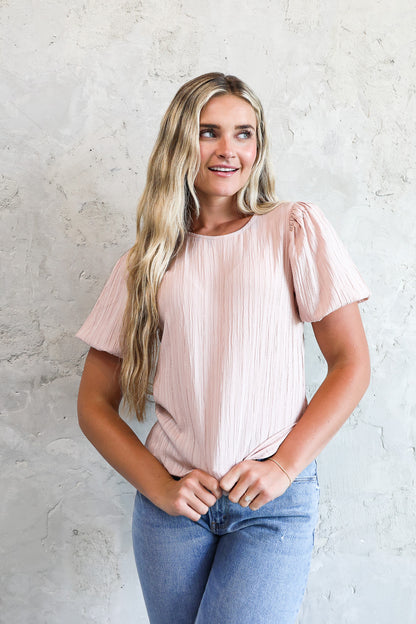 PUFF SLEEVE TOP IN ROSEWATER FINAL SALE