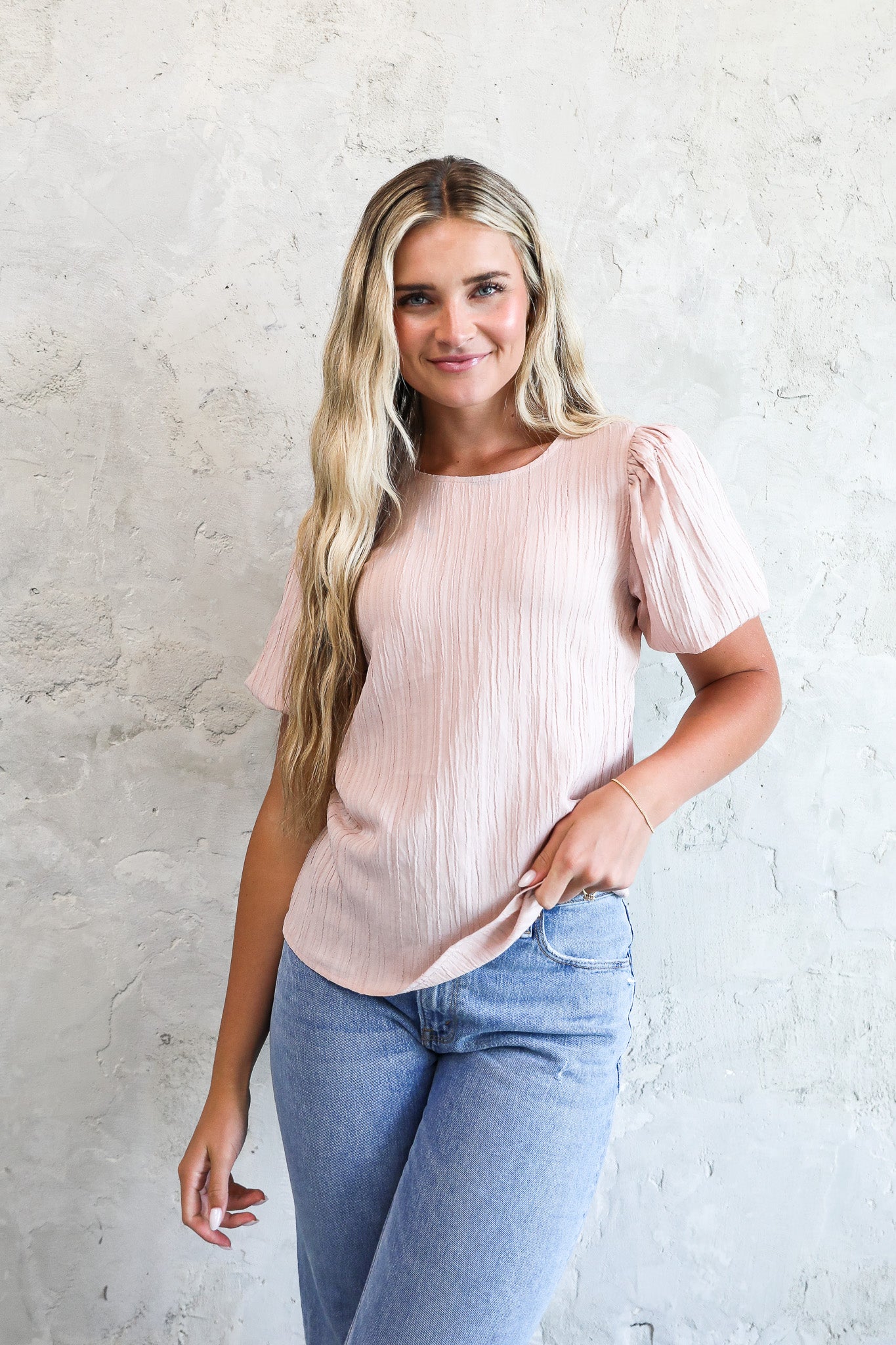 PUFF SLEEVE TOP IN ROSEWATER FINAL SALE