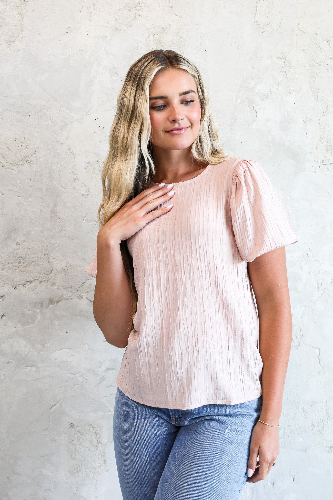 PUFF SLEEVE TOP IN ROSEWATER FINAL SALE