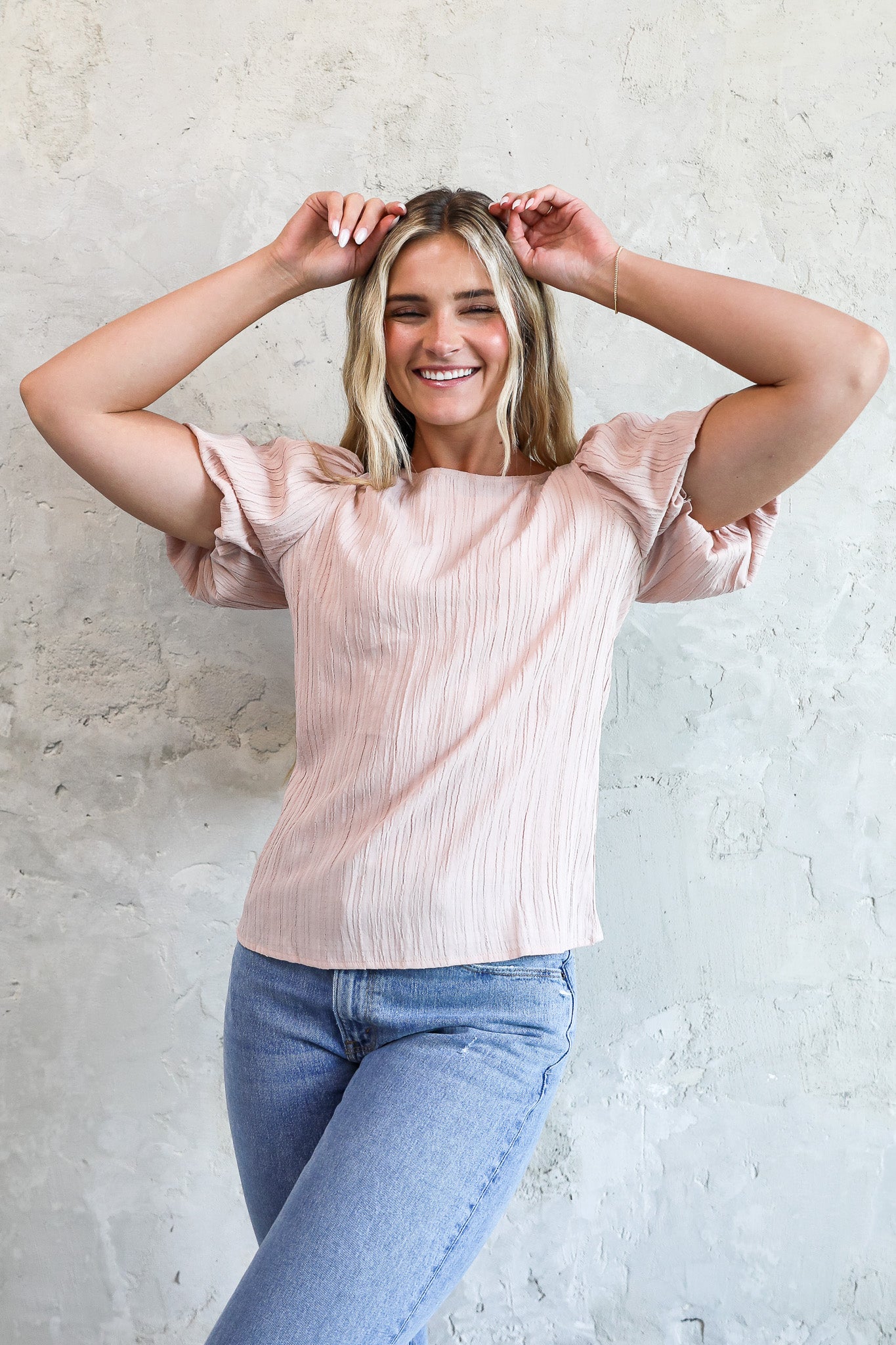 PUFF SLEEVE TOP IN ROSEWATER FINAL SALE