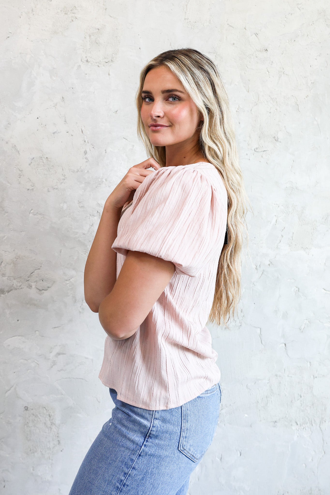 PUFF SLEEVE TOP IN ROSEWATER FINAL SALE