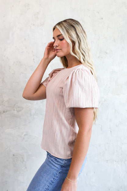 PUFF SLEEVE TOP IN ROSEWATER FINAL SALE