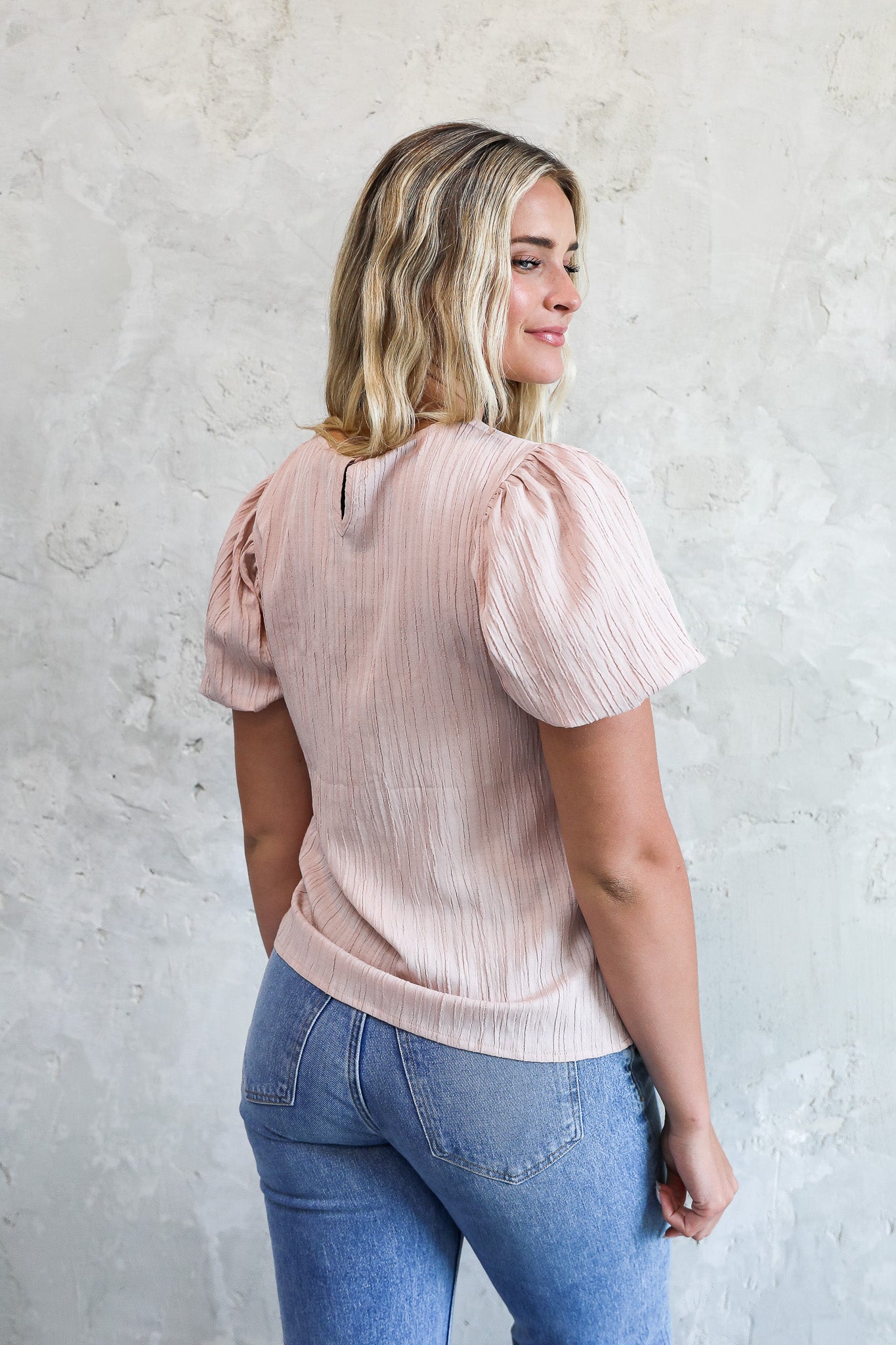 PUFF SLEEVE TOP IN ROSEWATER FINAL SALE