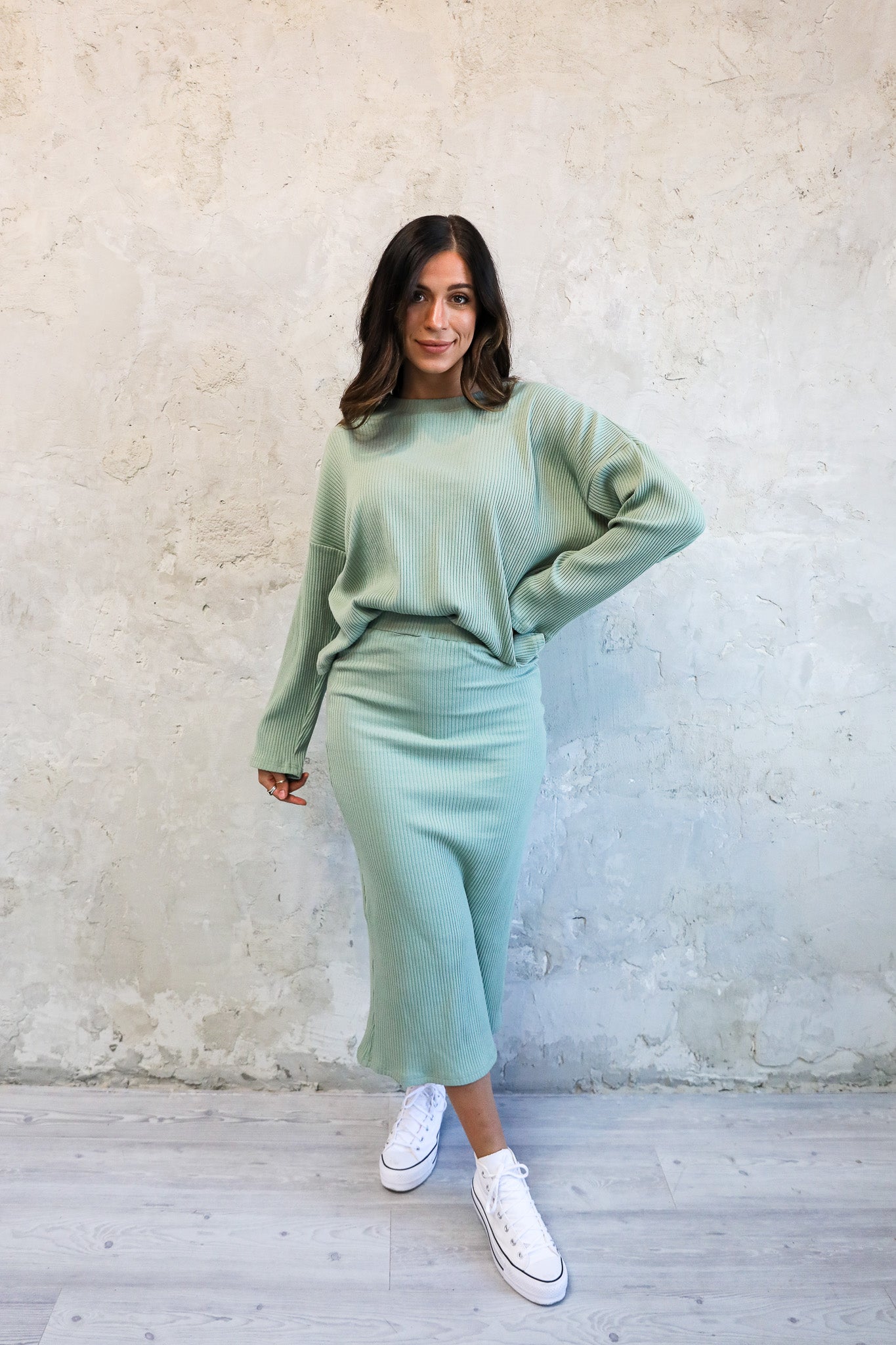 OVERSIZED RIBBED SWEATER IN BAY LEAF FINAL SALE