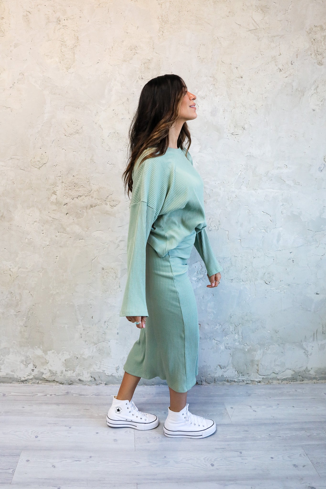 OVERSIZED RIBBED SWEATER IN BAY LEAF FINAL SALE