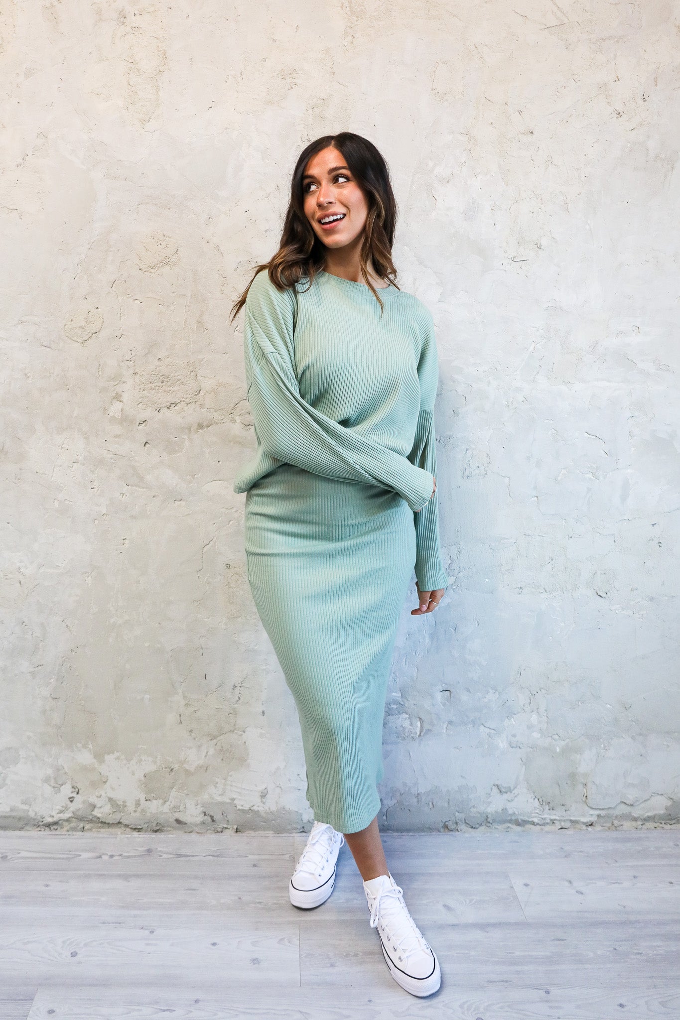 OVERSIZED RIBBED SWEATER IN BAY LEAF FINAL SALE