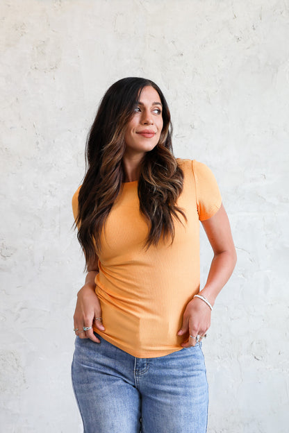 SHORT SLEEVE RIBBED TEE IN MARIGOLD FINAL SALE