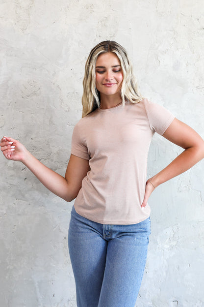 SHORT SLEEVE RIBBED TEE IN OATMEAL FINAL SALE