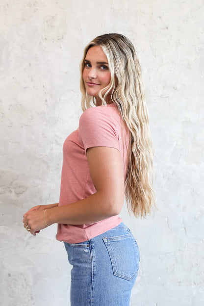 SHORT SLEEVE RIBBED TEE IN PEONY - FINAL SALE