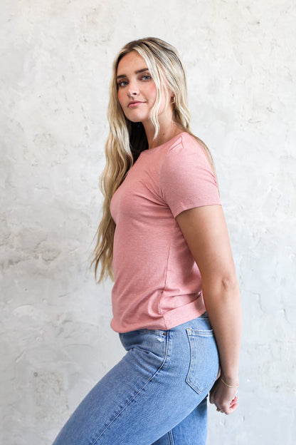 SHORT SLEEVE RIBBED TEE IN PEONY - FINAL SALE