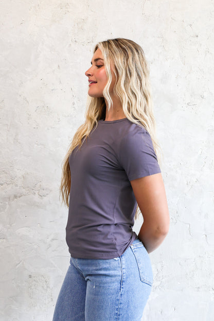 SHORT SLEEVE RIBBED TEE IN STORMY GRAY FINAL SALE